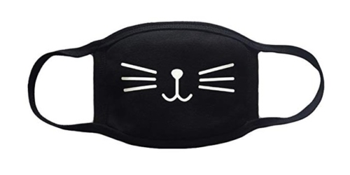 Cotton Washable Black Face Mask - Kitten Design